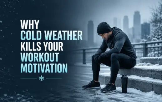 Man in winter workout clothes sitting outdoors in cold weather, illustrating how winter conditions affect workout motivation.